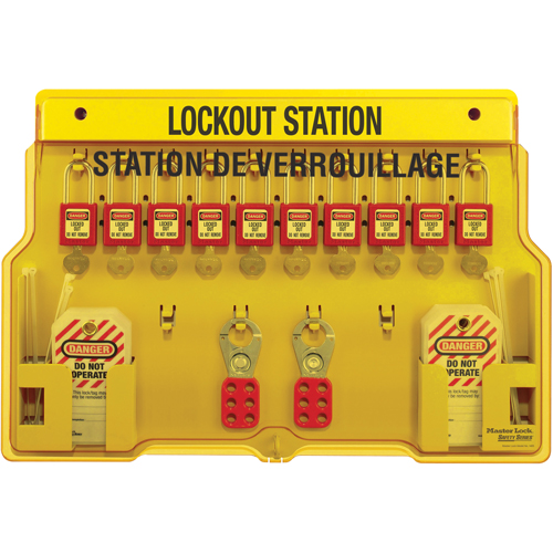 Lockout Station, Aluminum Padlocks, 10 Padlock Capacity, Padlocks Included Duraquip Inc