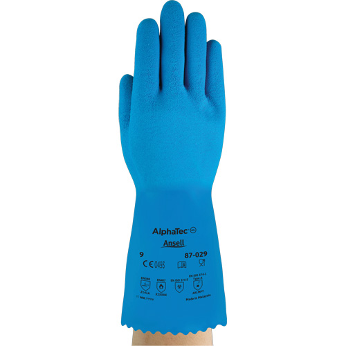 Gants AlphaTec 87-029, Taille Grand/9, 12" lo, Latex de caoutchouc, Doublure en Nylon, 50 mils Duraquip Inc