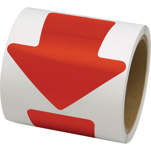 D&eacute;calcomanie en couleur pour le marquage des planchers, Fl&egrave;che, 4" lo x 4" la, Rouge, Vinyle Duraquip Inc