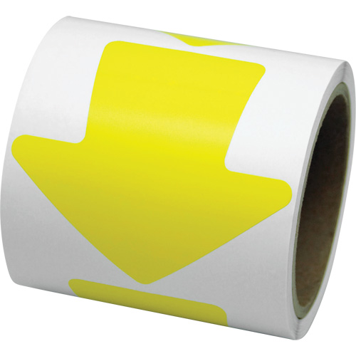D&eacute;calcomanie en couleur pour le marquage des planchers, Fl&egrave;che, 4" lo x 4" la, Jaune, Vinyle Duraquip Inc