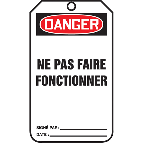 &eacute;tiquettes de verrouillage, Papier cartonn&eacute;, 3-1/8" la x 5-7/8" h, Français Duraquip Inc