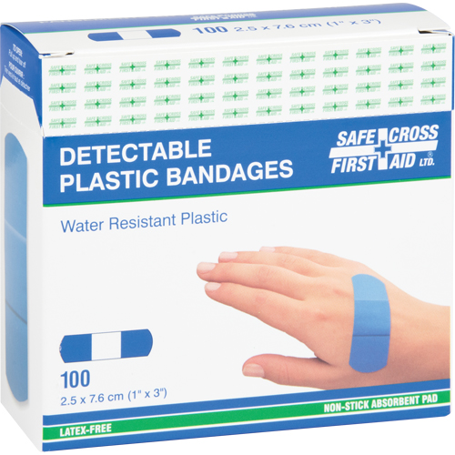 Bandages, Rectangulaire/carr&eacute;e, 3", Plastique d&eacute;tectable, St&eacute;rile Duraquip Inc