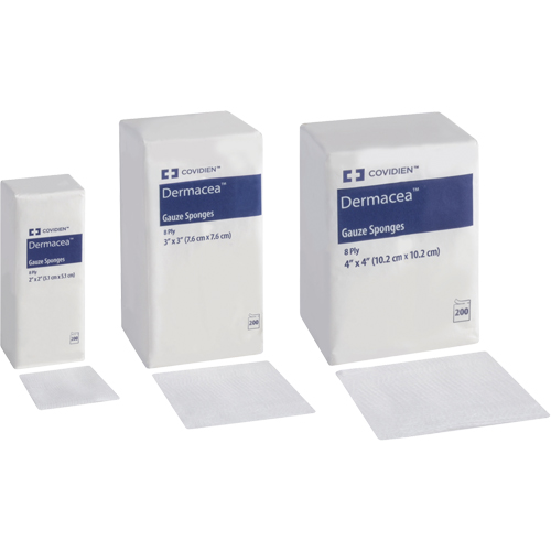 Gauze Sponges, Pad, 4" L x 4" W, Medical Device Class 1 Duraquip Inc