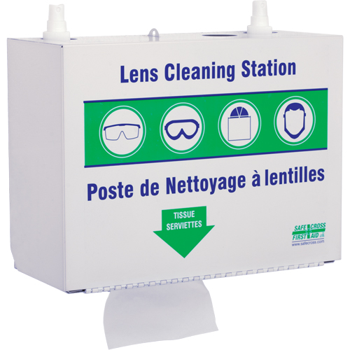 Metal Lens Cleaning Stations - Two 500ml Solutions & 1 Box of Tissue, Metal, 10.5" L x 5.5" D x 6.3" H Duraquip Inc