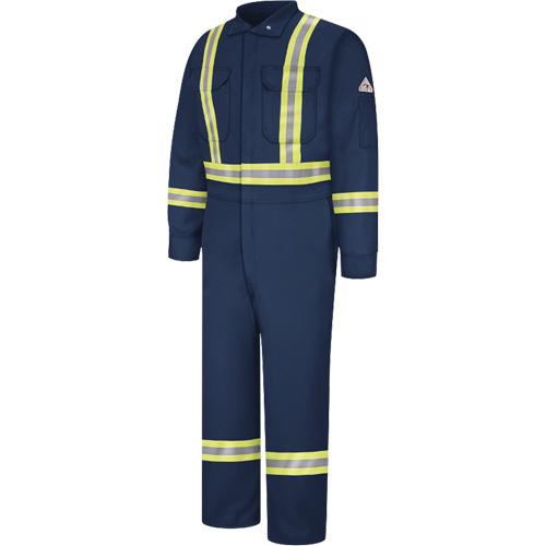 Flame-Resistant Coveralls with Reflective Trim, Size 38, Navy Blue, 12.2 cal/cm² Duraquip Inc