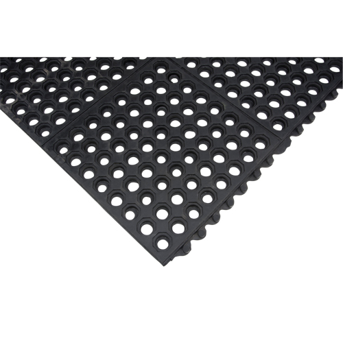 Tapis modulaire antifatigue, Nid d'abeilles, 3' x 3' x 1/2", Noir, Caoutchouc naturel Duraquip Inc
