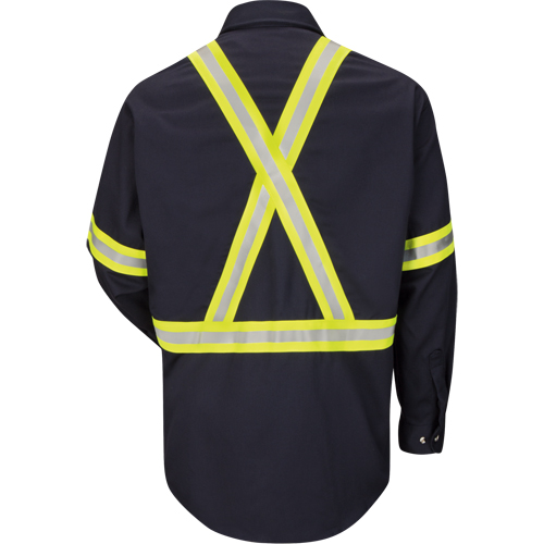 Work Shirt with Reflective Trim, Cotton/Nylon, Medium, High Visibility Orange Duraquip Inc