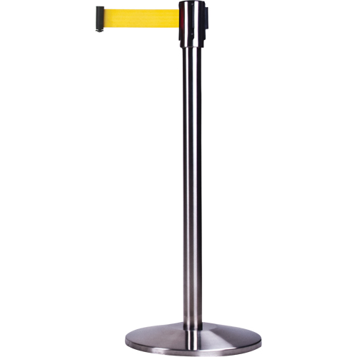 Barri&egrave;res sur pieds pour le contr&ocirc;le des foules, Acier, 35" h, Ruban Jaune, Longueur du ruban 12' Duraquip Inc
