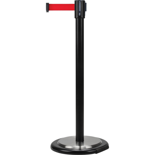 Barri&egrave;res sur pieds pour le contr&ocirc;le des foules, Acier, 35" h, Ruban Rouge, Longueur du ruban 7' Duraquip Inc