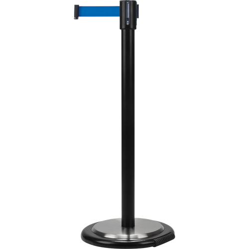 Barri&egrave;res sur pieds pour le contr&ocirc;le des foules, Acier, 35" h, Ruban Bleu, Longueur du ruban 7' Duraquip Inc