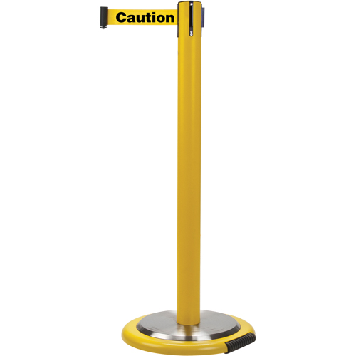 Barri&egrave;res sur pieds pour le contr&ocirc;le des foules, Acier, 35" h, Ruban Jaune, Longueur du ruban 7' Duraquip Inc