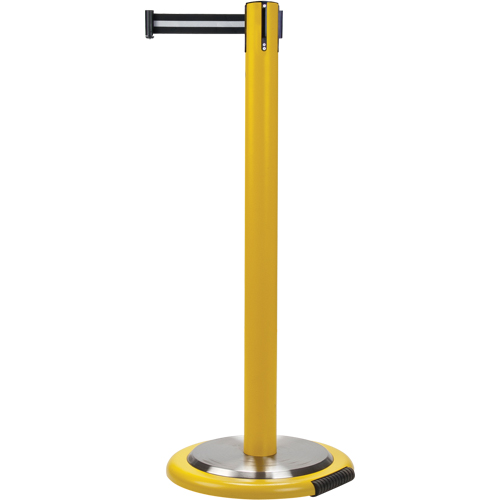 Barri&egrave;res sur pieds pour le contr&ocirc;le des foules, Acier, 35" h, Ruban Noir/Blanc, Longueur du ruban 7' Duraquip Inc