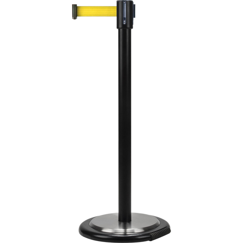 Barri&egrave;re sur pied pour le contr&ocirc;le des foules, Acier, 35" h, Ruban Jaune, Longueur du ruban 7' Duraquip Inc