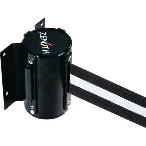 Barri&egrave;re &agrave; fixation murale, Acier, Fixation par vis, 7', Ruban Noir/Blanc Duraquip Inc