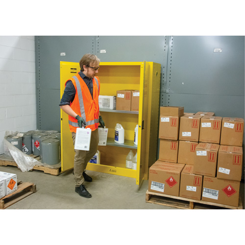 Flammable Storage Cabinet, 45 gal., 2 Door, 43" W x 65" H x 18" D Duraquip Inc