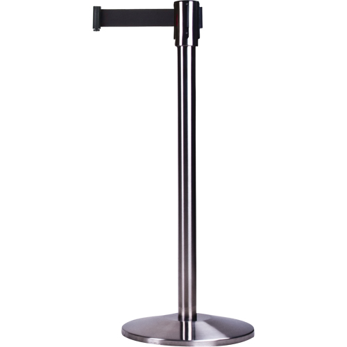 Barri&egrave;res sur pieds pour le contr&ocirc;le des foules, Acier, 35" h, Ruban Noir, Longueur du ruban 12' Duraquip Inc