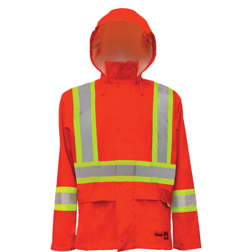 Vestes de s&eacute;curit&eacute; imperm&eacute;ables ignifuges haute visibilit&eacute; en polyur&eacute;thane, Petit, Orange haute visibilit&eacute; Duraquip Inc