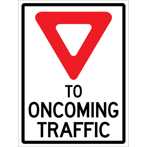 "Yield to Oncoming Traffic" Roll-Up Sign Traffic Sign, 36" x 48", Vinyl, English with Pictogram Duraquip Inc