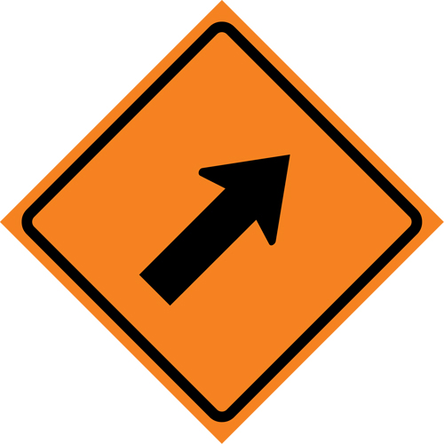 Right Diagonal Arrow Roll-Up Traffic Sign, 29-1/2" x 29-1/2", Vinyl, Pictogram Duraquip Inc