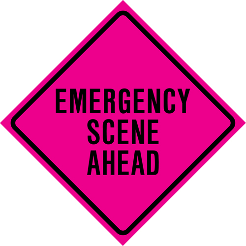 Enseigne enroulable de circulation  Emergency Scene Ahead , 36" x 36", Vinyle, Anglais Duraquip Inc