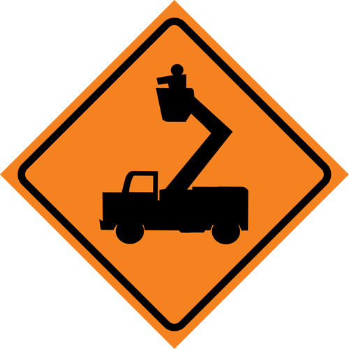 Man in Elevated Bucket Roll-Up Traffic Sign, 29-1/2" x 29-1/2", Vinyl, Pictogram Duraquip Inc