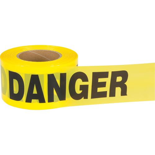 "Danger" Barricade Tape, Bilingual, 3" W x 1000' L, 1.5 mils, Black on Yellow Duraquip Inc