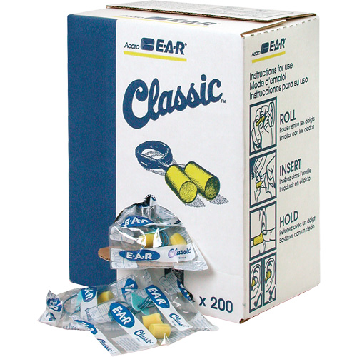 Bouchons d'oreilles classiques E-A-R, Vrac - Sac en poly, Avec cordon Duraquip Inc