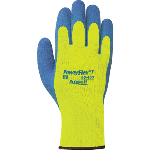 Gants PowerFlex T° Hi Viz 80-400, 7/Petit, R&ecirc;vetement Latex de caoutchouc, Calibre 7, Enveloppe en Tissu &eacute;ponge Duraquip Inc