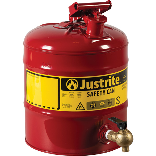 Laboratory Safety Can with Faucet, Type I, Steel, 5 US gal., Red, FM Approved Duraquip Inc