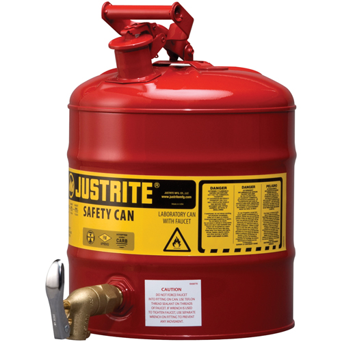 Laboratory Safety Can with Faucet, Type I, Steel, 5 US gal., Red, FM Approved Duraquip Inc