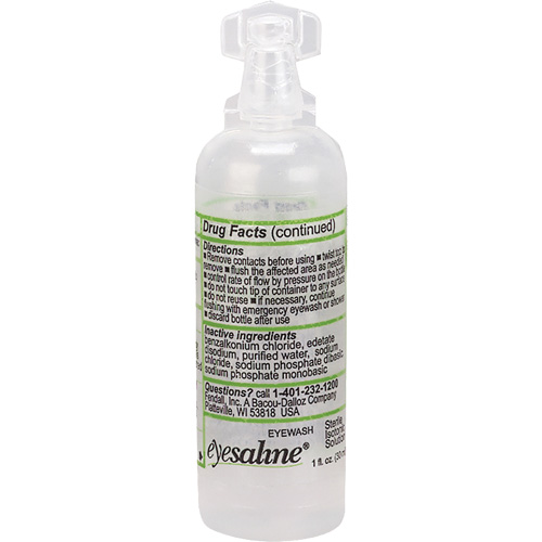 Bouteilles de solution saline pour douche oculaire, Bouteille Plein, 1 oz Duraquip Inc