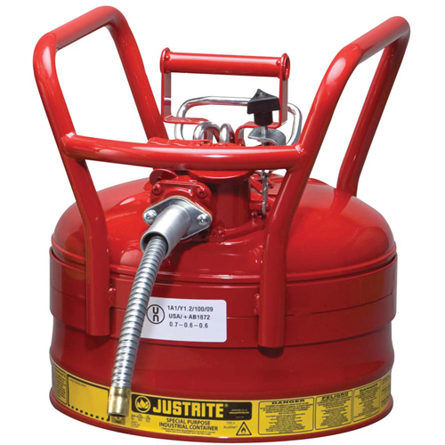 D.O.T. AccuFlow Safety Cans, Type II, Steel, 2.5 US gal., Red, FM Approved Duraquip Inc
