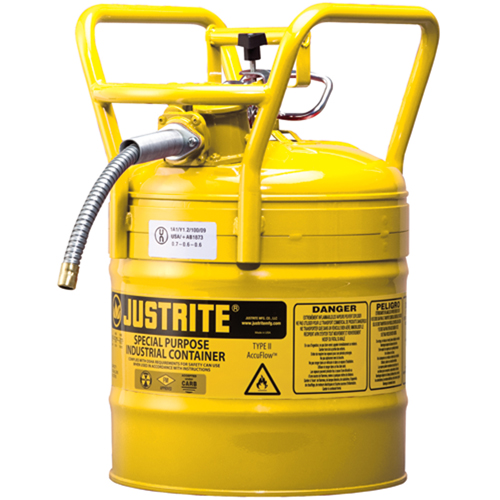 Bidons s&eacute;curitaires D.O.T. de AccuFlow, Type II, Acier, 5 gal. US, Jaune, Homologu&eacute; FM Duraquip Inc