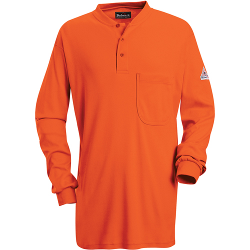 Chemises Henley sans &eacute;tiquette &agrave; manches longues r&eacute;sistantes aux flammes, Petit, Orange Duraquip Inc