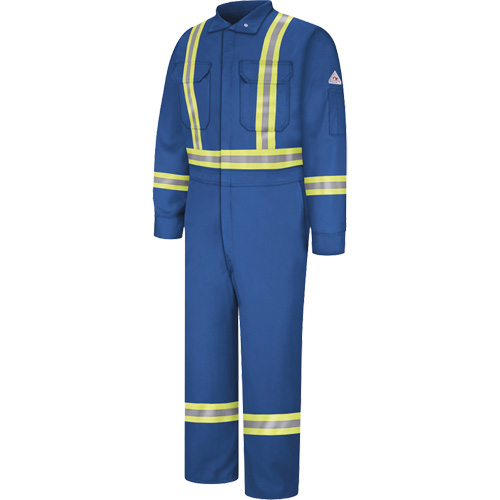 Combinaisons de qualit&eacute; sup&eacute;rieure r&eacute;sistantes aux flammes avec bandes r&eacute;fl&eacute;chissantes, Taille 38, Bleu royal, 12,2 cal/cm² Duraquip Inc