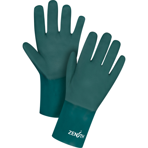 Double Dipped Green Gloves, 12" L, PVC, Cotton Jersey Inner Lining, 70-mil Duraquip Inc