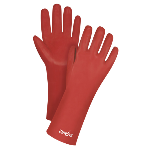 Red Smooth-Finish Chemical-Resistant Gloves, Size 9, 14" L, PVC, Interlock Inner Lining, 47-mil Duraquip Inc