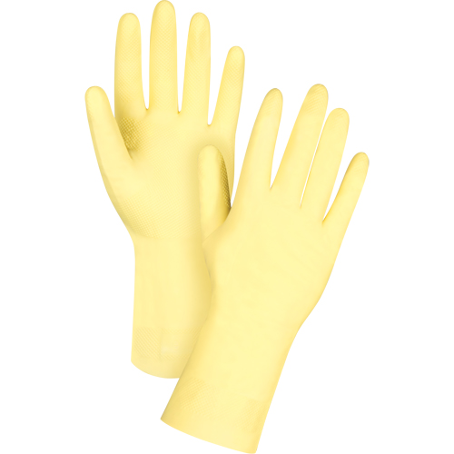 Premium Canary Yellow Chemical-Resistant Gloves, Size Small/7, 12" L, Rubber Latex, Flock-Lined Inner Lining, 18-mil Duraquip Inc