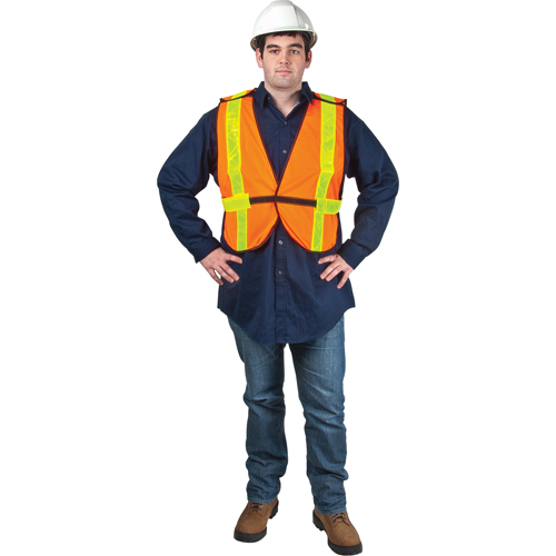 Standard-Duty Safety Vest, High Visibility Orange, Large, Polyester Duraquip Inc