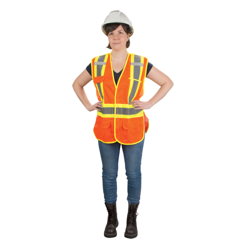 CSA Compliant High Visibility Surveyor Vest, High Visibility Orange, 2X-Large, Polyester Duraquip Inc