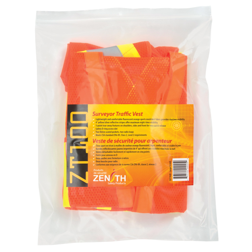 Surveyor's Safety Vest, High Visibility Orange, Large, Polyester Duraquip Inc