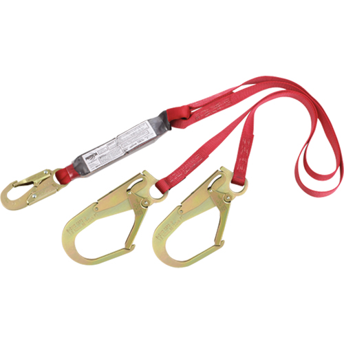 PRO Shock Absorbing Lanyards, 6', Rebar Hook Center, Snap Hook Leg Ends, Polyester Duraquip Inc