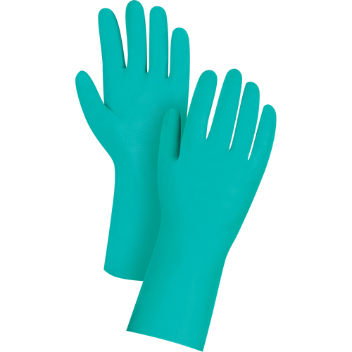 Gants de premi&egrave;re qualit&eacute; &agrave; prise en losange r&eacute;sistants aux produits chimiques, Taille Grand/9, 13" lo, Nitrile, 11 mils Duraquip Inc