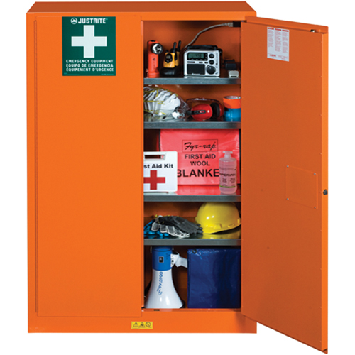 Armoires de rangement pour pr&eacute;paration aux situations d'urgence, Acier, 4 Tablettes, 65" h x 43" la x 18" P, Orange Duraquip Inc