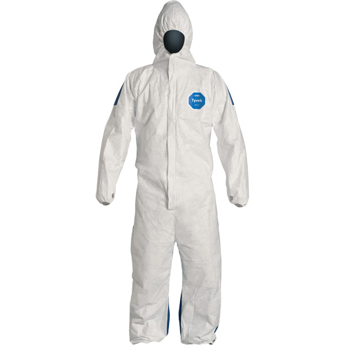 Hooded Coveralls, 4X-Large, Blue/White, Tyvek&reg; 400 D Duraquip Inc