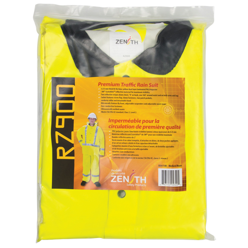 RZ900 Premium Traffic Rain Suit, Polyester/PVC, Medium, Lime-Yellow Duraquip Inc
