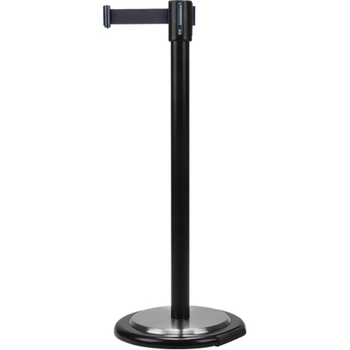 Barri&egrave;res sur pieds pour le contr&ocirc;le des foules, Acier, 35" h, Ruban Noir, Longueur du ruban 12' Duraquip Inc