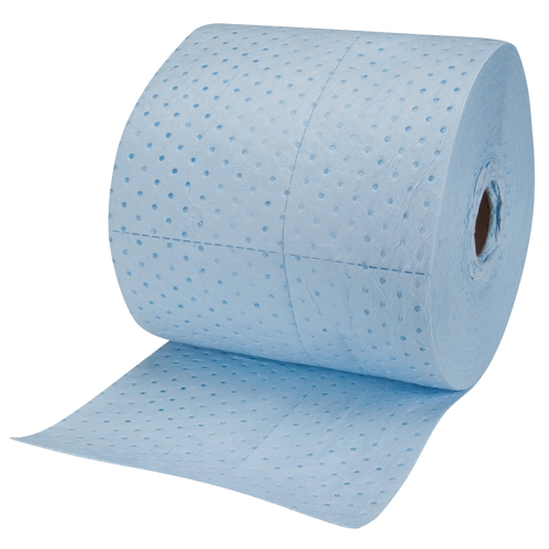 Rouleaux absorbants li&eacute;s bleus de premi&egrave;re qualit&eacute;, L&eacute;ger, 150' lo x 15" la, Absorption 20 gal. Duraquip Inc