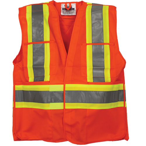 Tear Away Safety Vest, High Visibility Orange, 4X-Large/5X-Large, Polyester Duraquip Inc