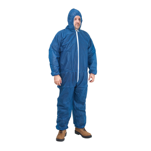 Hooded Coveralls, Medium, Blue, Polypropylene Duraquip Inc